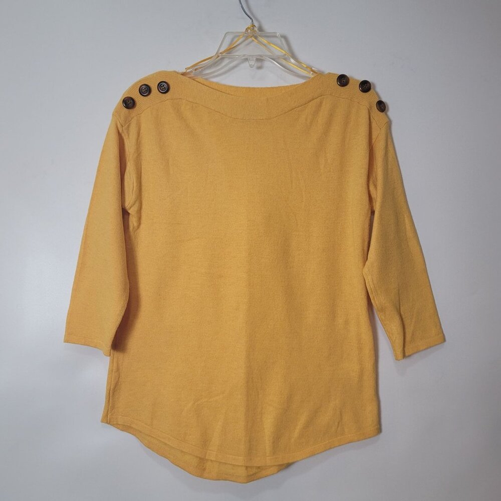 Carolyn Taylor Yellow Button Detail 3/4 Sleeve Knit Top